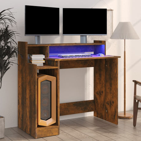 Wooden Desk 97cm Wide for Home And Office With LED Lights - Vantage Home