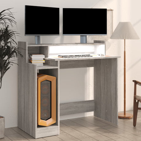 Wooden Desk 97cm Wide for Home And Office With LED Lights - Vantage Home