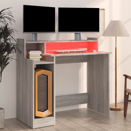 Wooden Desk 97cm Wide for Home And Office With LED Lights - Vantage Home