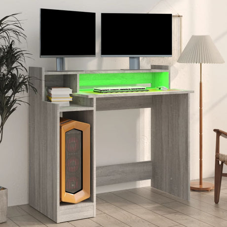Wooden Desk 97cm Wide for Home And Office With LED Lights - Vantage Home
