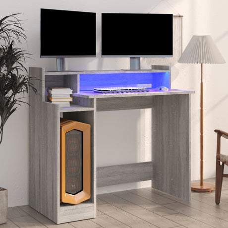 Wooden Desk 97cm Wide for Home And Office With LED Lights - Vantage Home