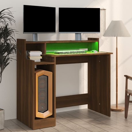 Wooden Desk 97cm Wide for Home And Office With LED Lights - Vantage Home