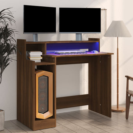 Wooden Desk 97cm Wide for Home And Office With LED Lights - Vantage Home