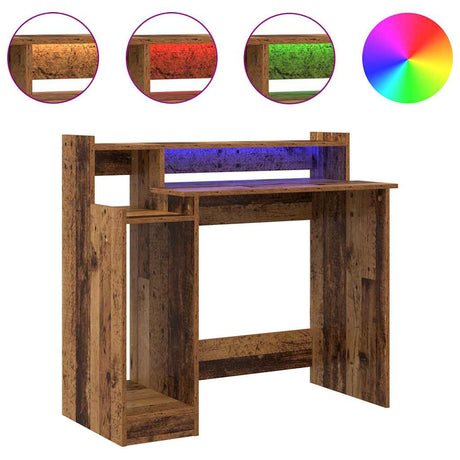 Wooden Desk 97cm Wide for Home And Office With LED Lights - Vantage Home