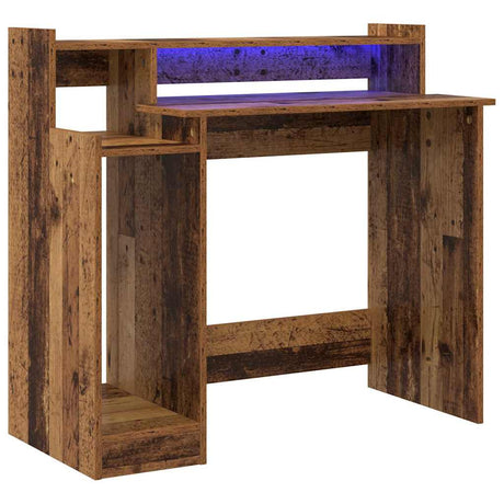 Wooden Desk 97cm Wide for Home And Office With LED Lights - Vantage Home