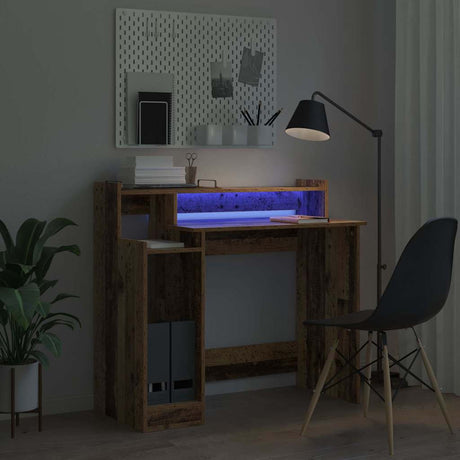 Wooden Desk 97cm Wide for Home And Office With LED Lights - Vantage Home