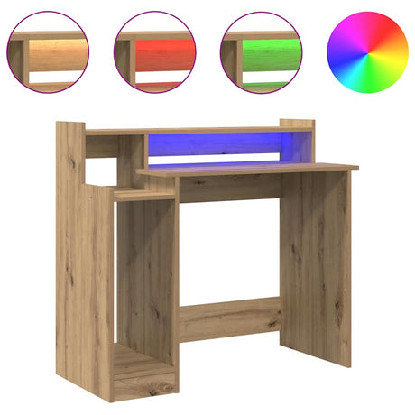 Wooden Desk 97cm Wide for Home And Office With LED Lights - Vantage Home