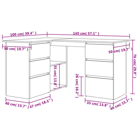 Wooden Desk Corner for Home And Office With 2 Doors And 4 Drawers - Vantage Home