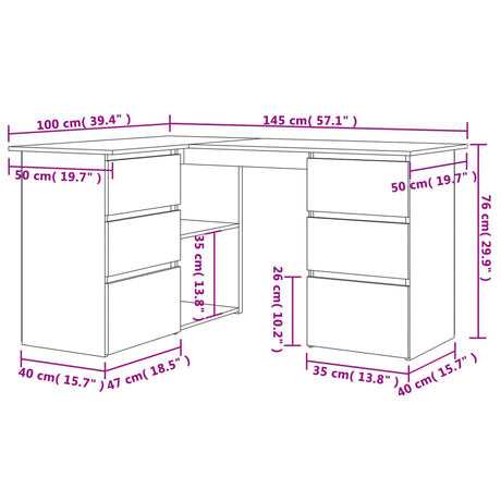 Wooden Desk Corner for Home And Office With 2 Doors And 4 Drawers - Vantage Home
