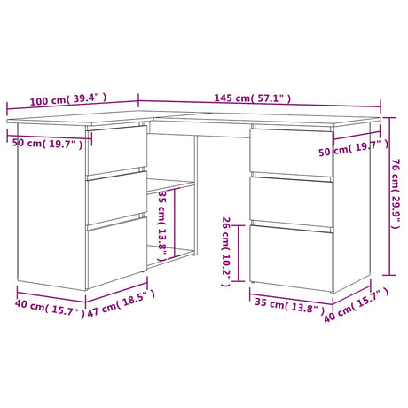 Wooden Desk Corner for Home And Office With 2 Doors And 4 Drawers - Vantage Home