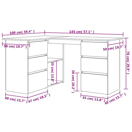 Wooden Desk Corner for Home And Office With 2 Doors And 4 Drawers - Vantage Home