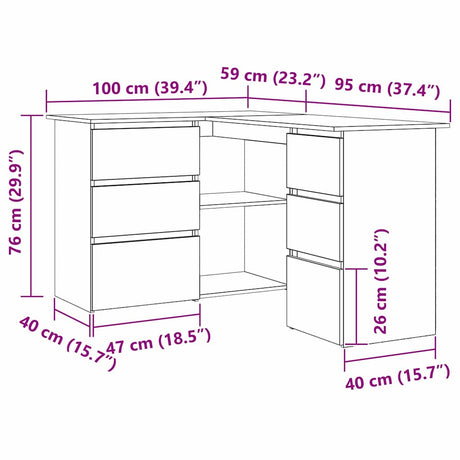 Wooden Desk Corner for Home And Office With 2 Doors And 4 Drawers - Vantage Home