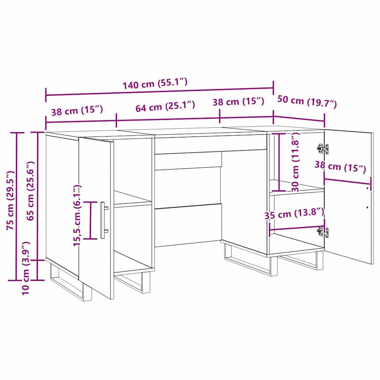 Wooden Desk for Home And Office With Black Handles - Vantage Home