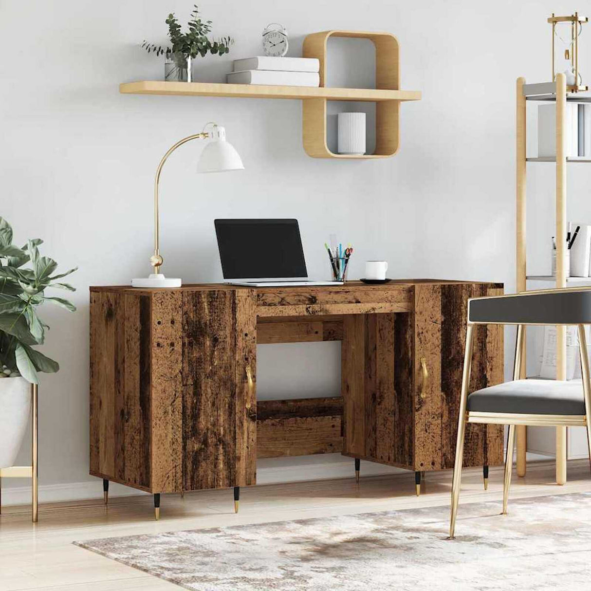 Wooden Desk for Home And Office With Gold Handles - Vantage Home