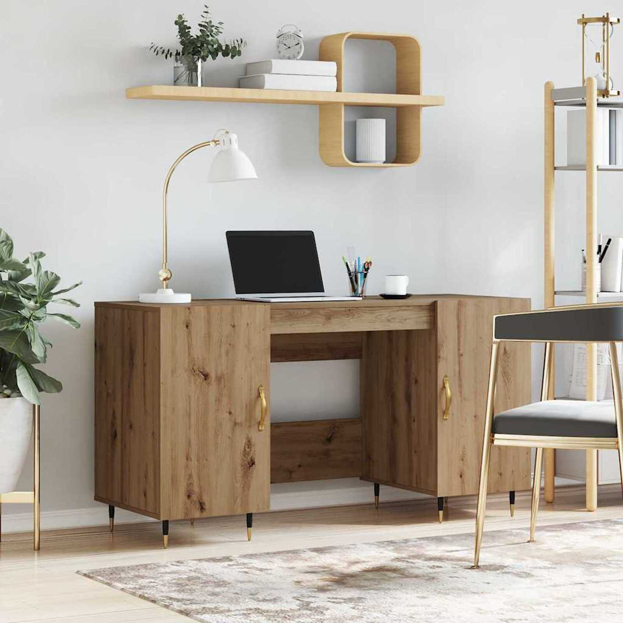 Wooden Desk for Home And Office With Gold Handles - Vantage Home