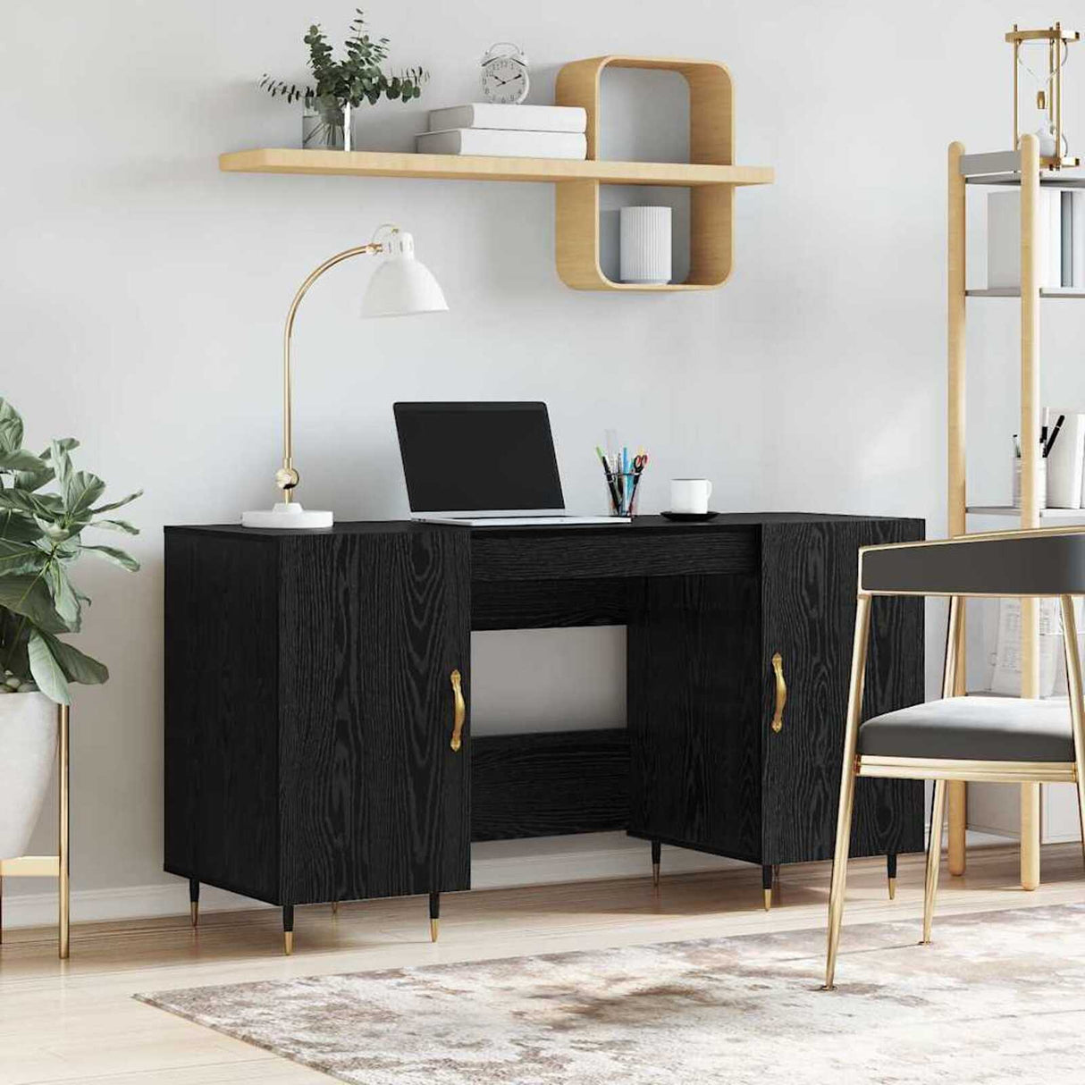 Wooden Desk for Home And Office With Gold Handles - Vantage Home