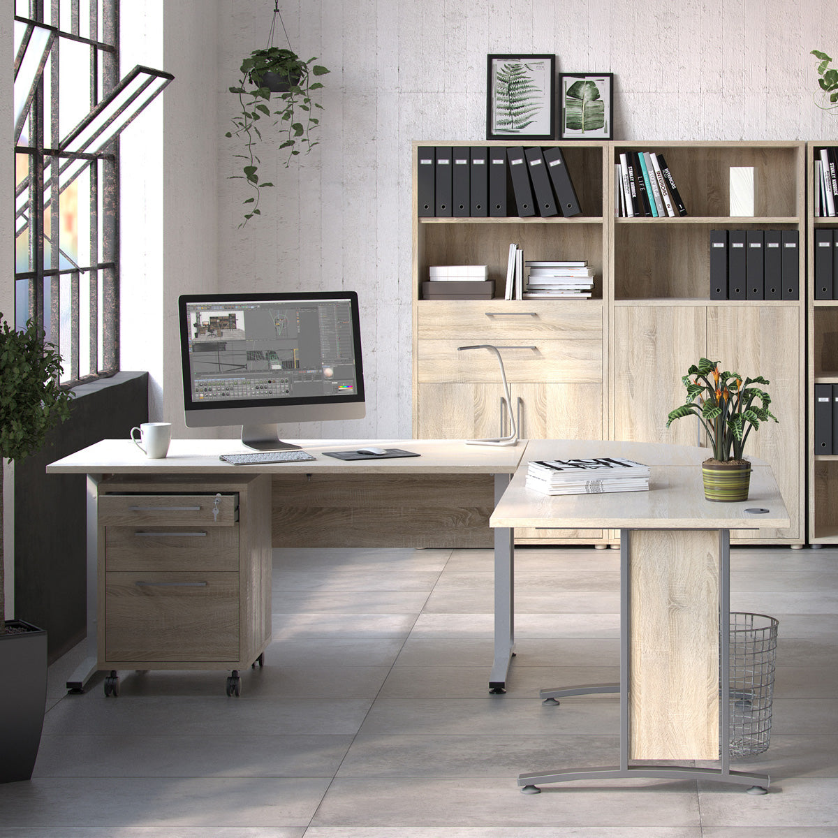 Wooden Desk for Home And Office 150cm Wide in Oak With Height Adjustable Legs - Prima