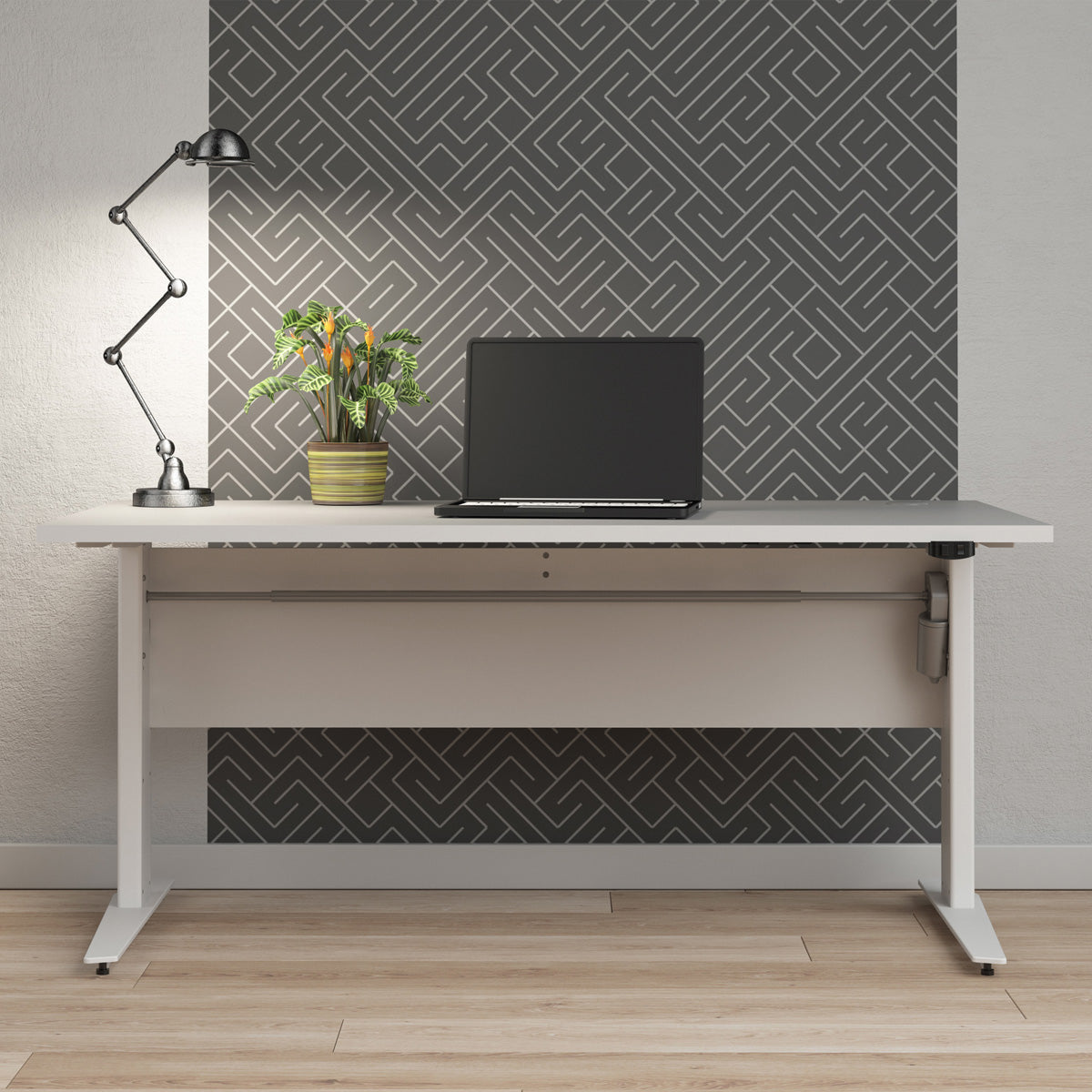 Wooden Desk for Home And Office 150cm Wide in White With Height Adjustable Legs - Prima