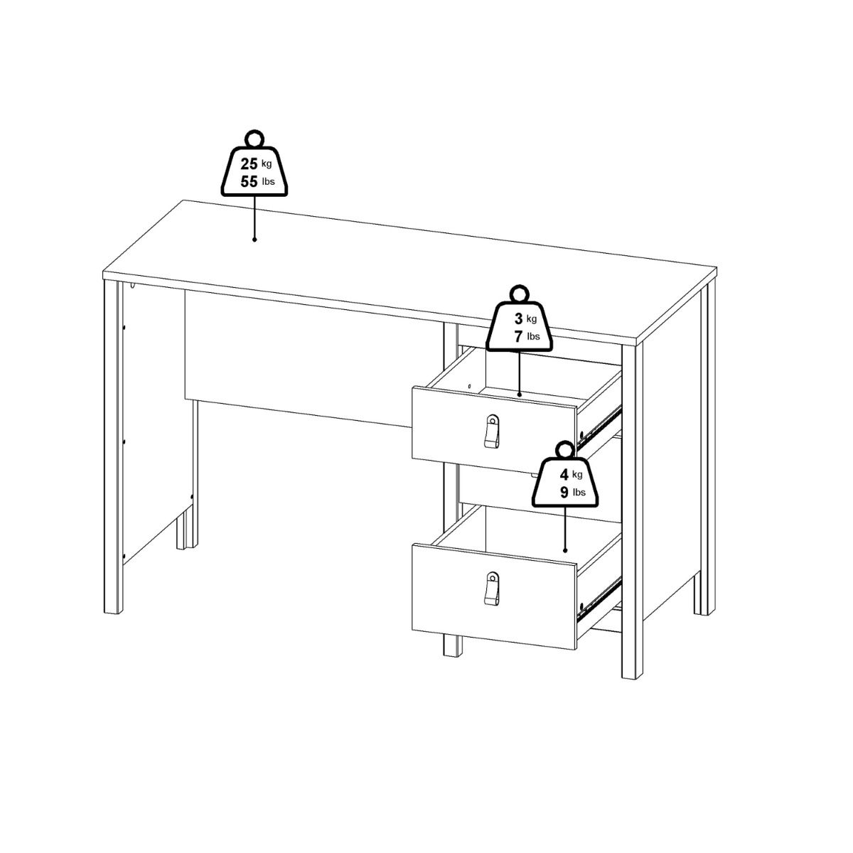 Wooden Desk for Home And Office With 3 Drawers - Madrid