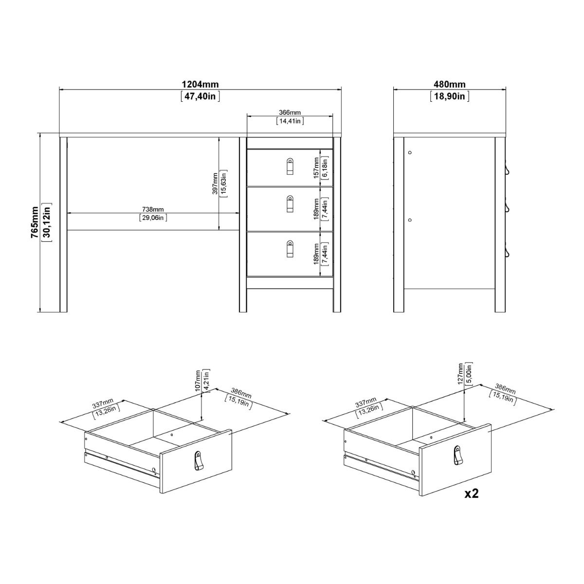Wooden Desk for Home And Office With 3 Drawers - Madrid