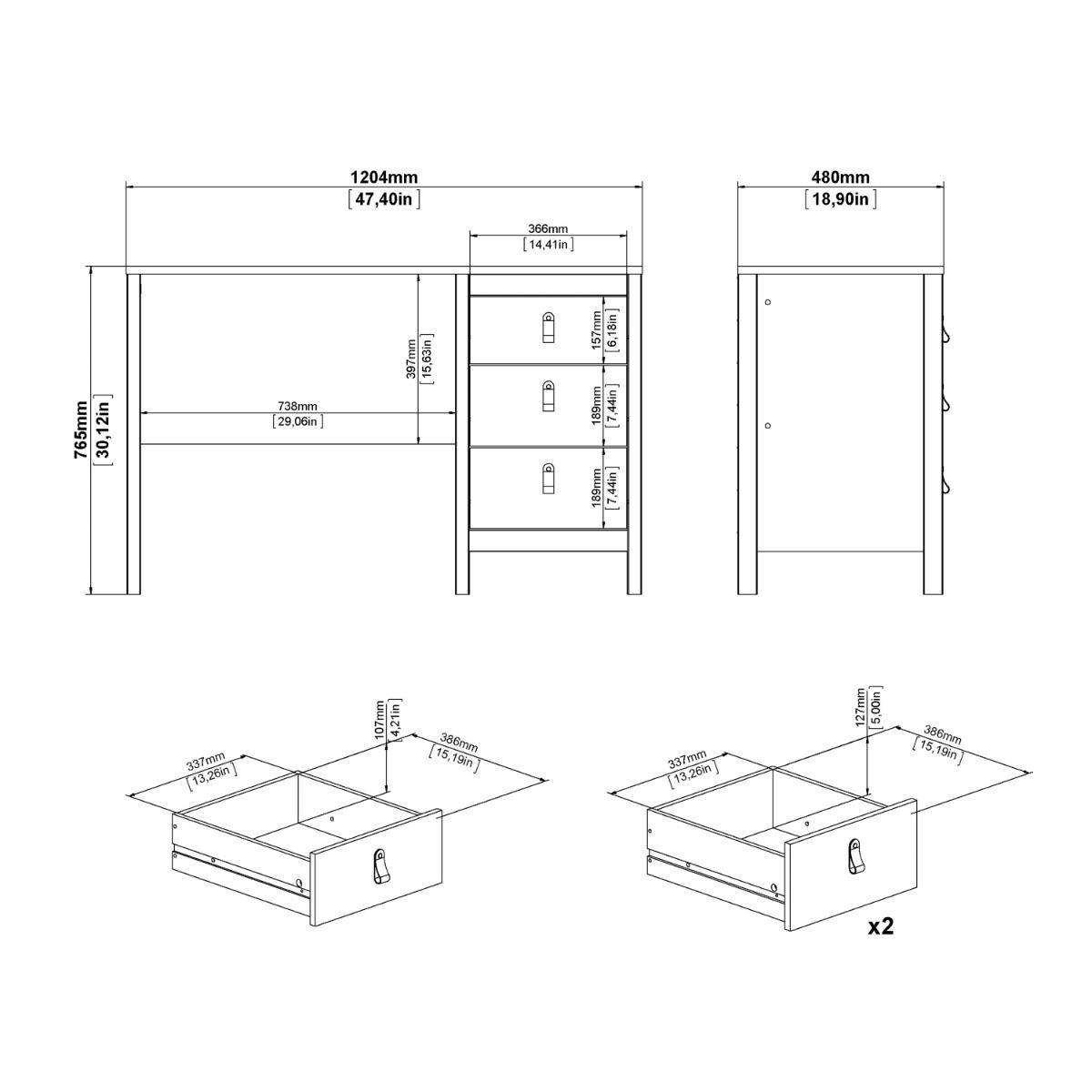 Wooden Desk for Home And Office With 3 Drawers - Madrid