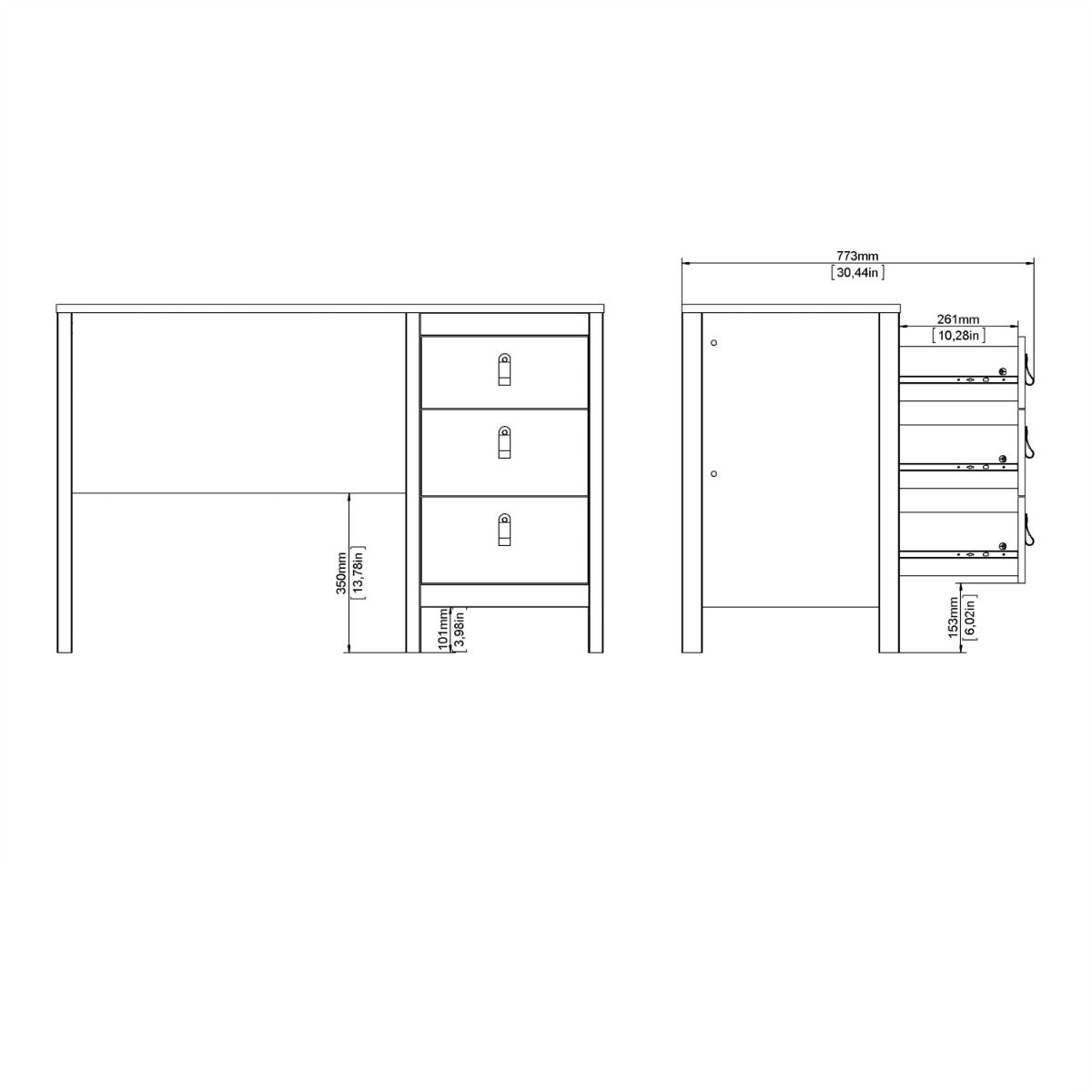 Wooden Desk for Home And Office With 3 Drawers - Madrid