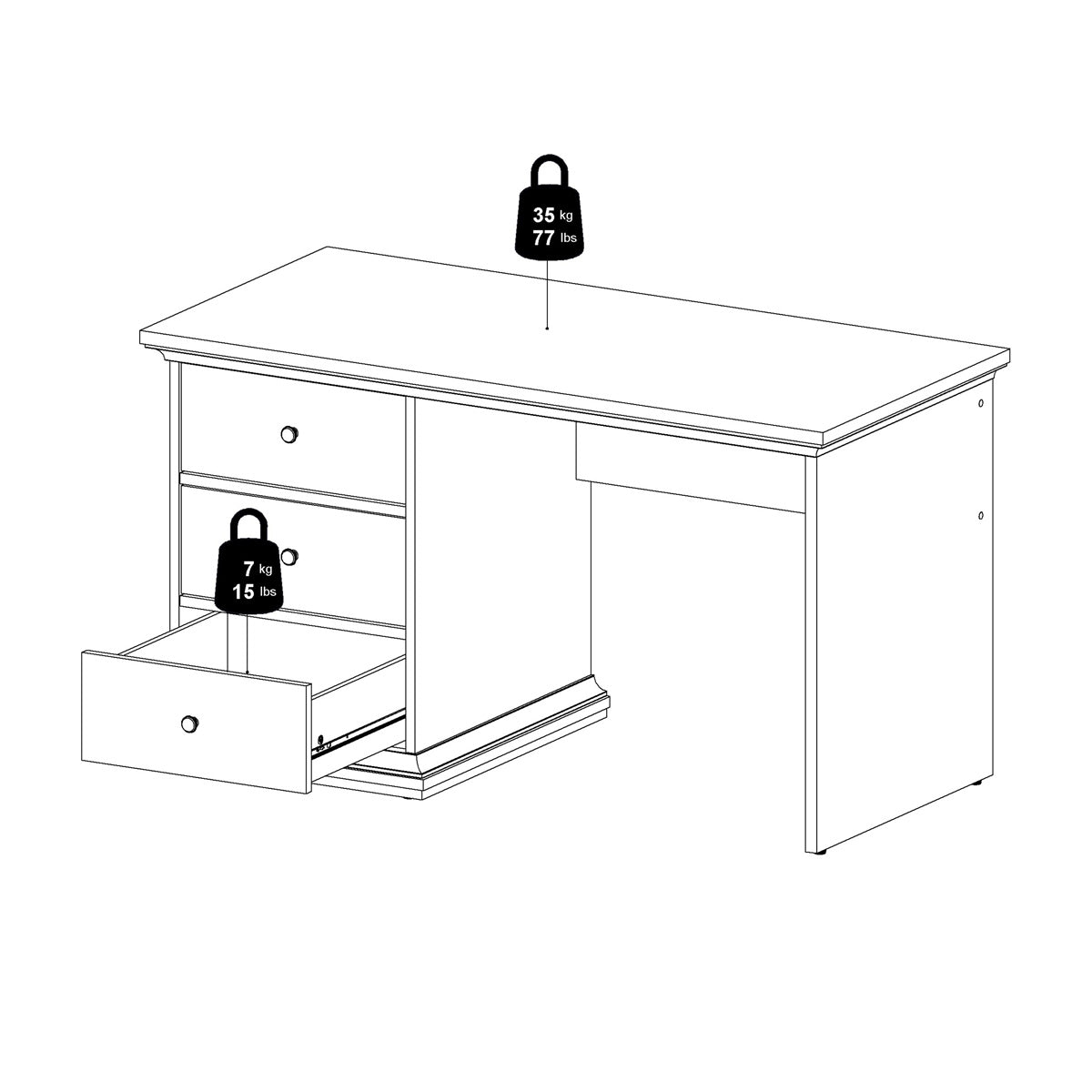 Wooden Desk for Home And Office With 3 Drawers - Paris