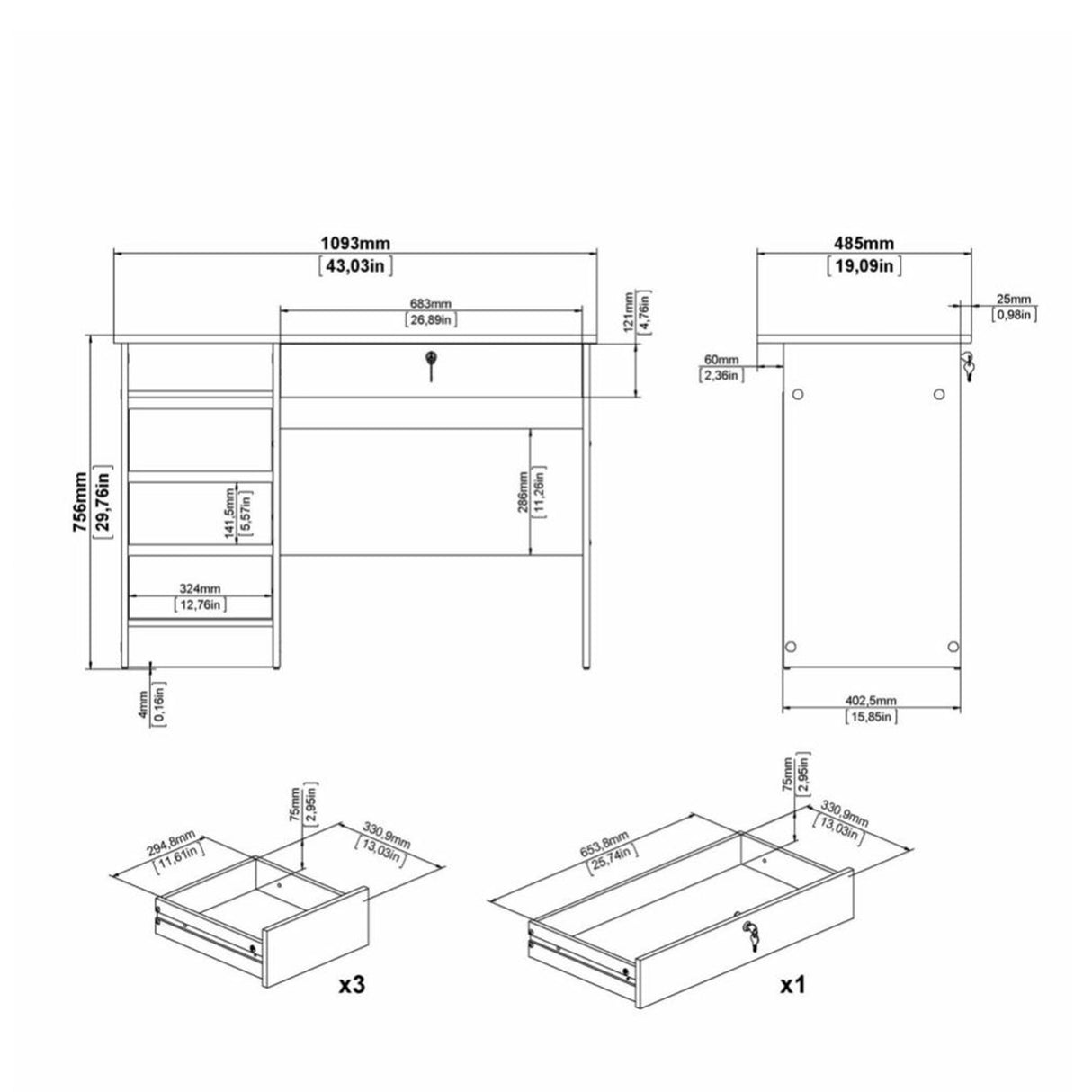 Wooden Desk for Home And Office 4 Drawers - Function Plus