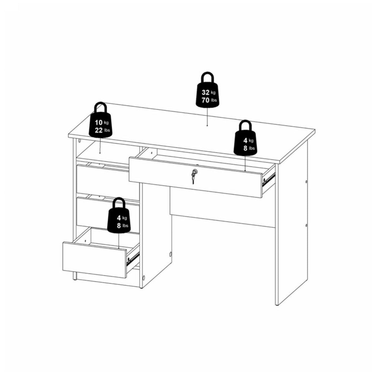 Wooden Desk for Home And Office 4 Drawers - Function Plus