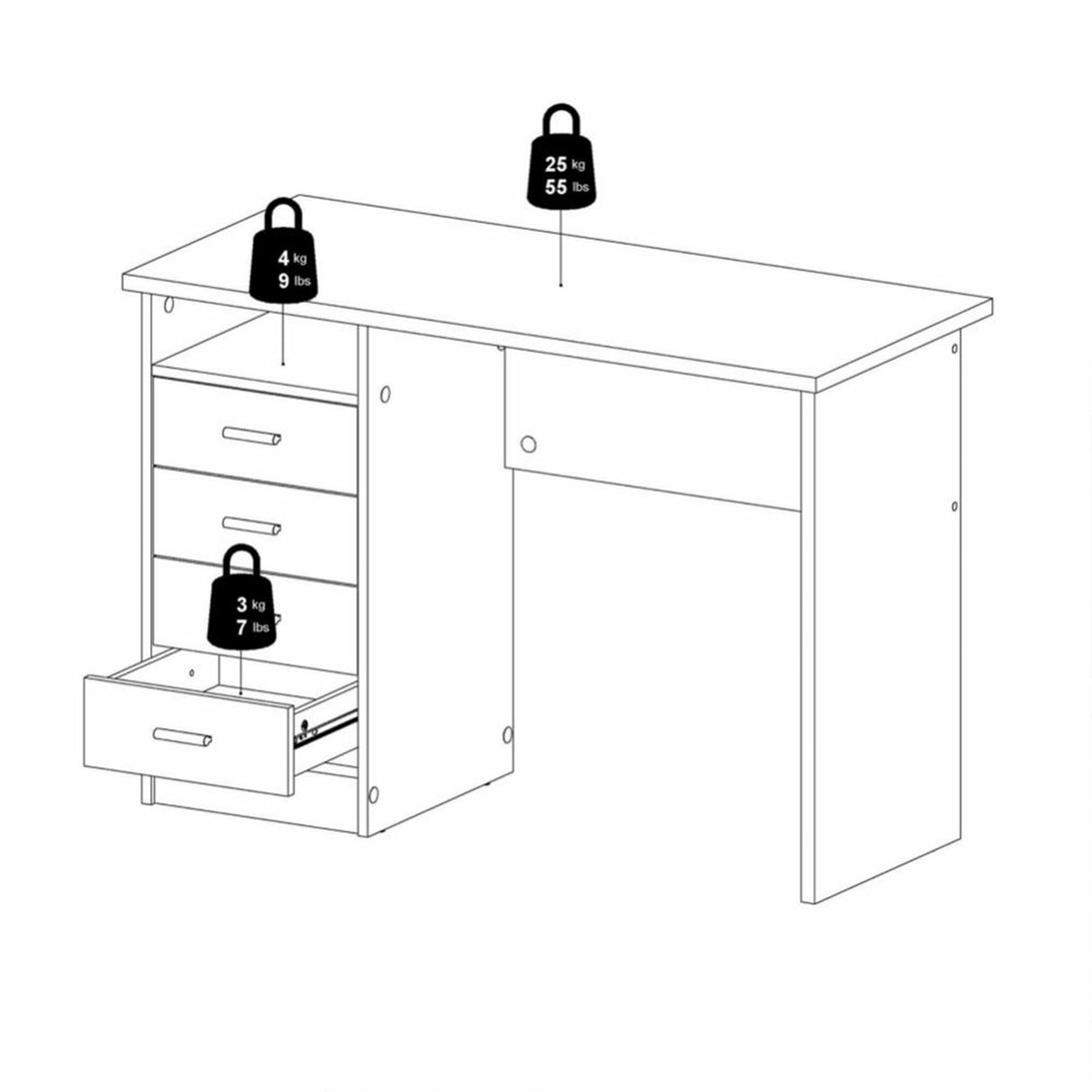 Wooden Desk for Home And Office With 4 Drawers - Function Plus