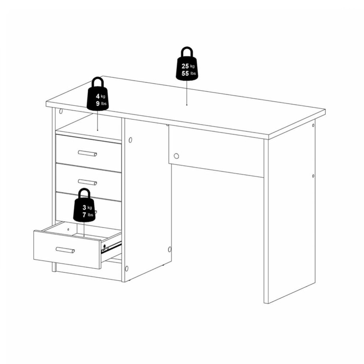 Wooden Desk for Home And Office With 4 Drawers - Function Plus
