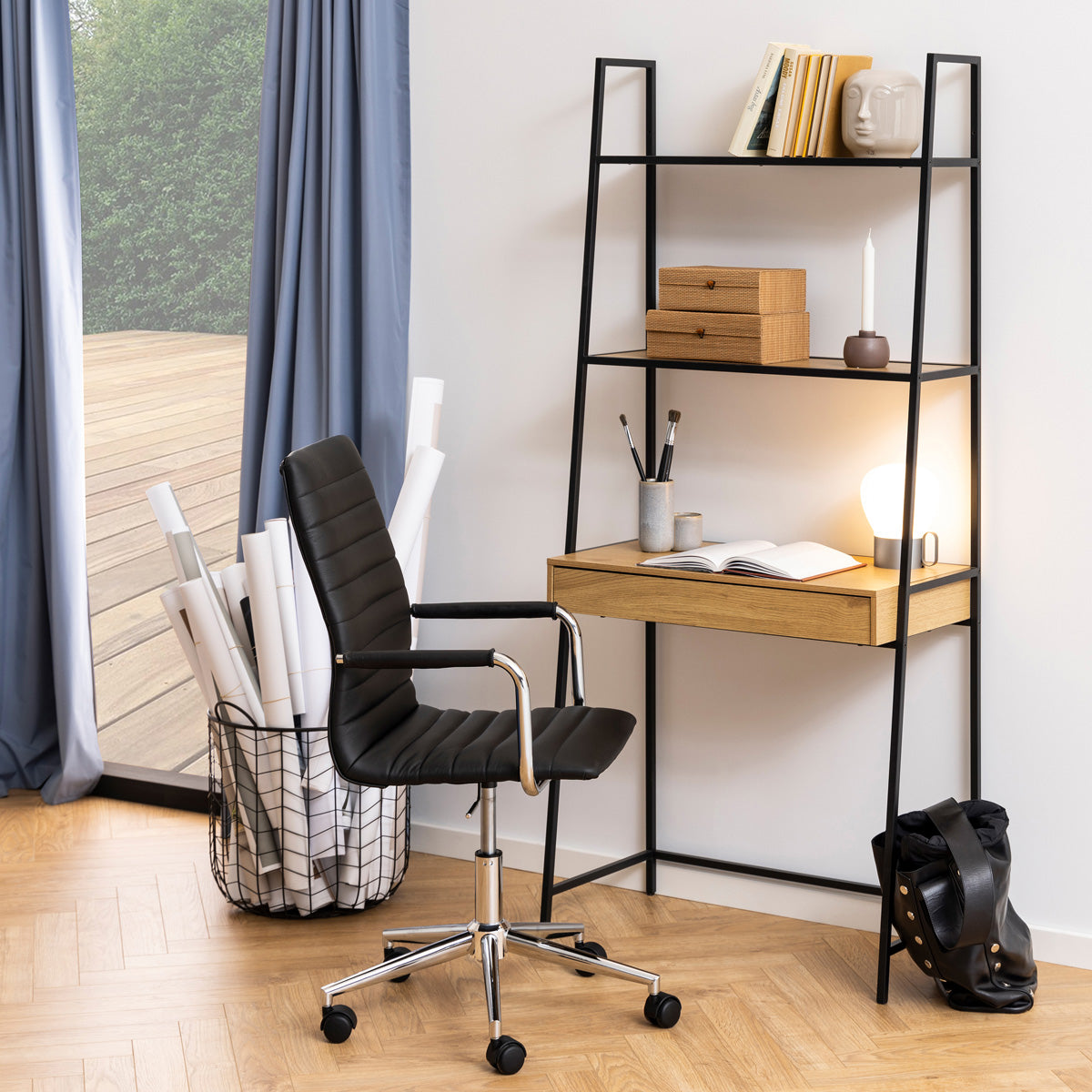 Wooden Desk for Home And Office in Ladder Design With 1 Drawer - Seaford