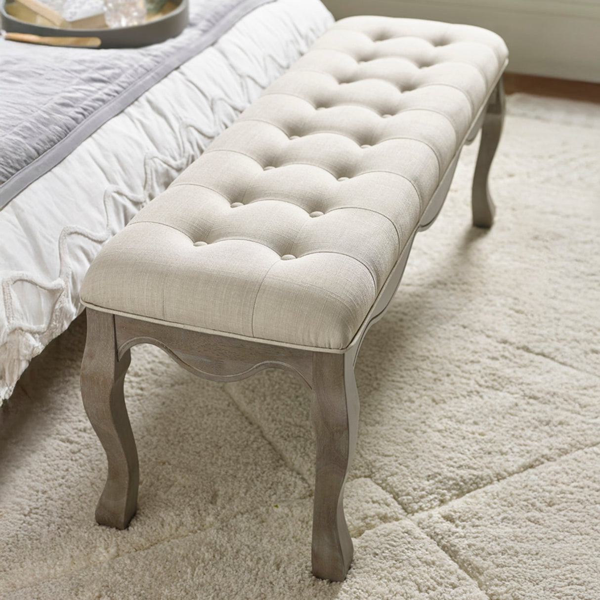 Wooden Dining Bench for 2 People With Fabric Seat - Camille