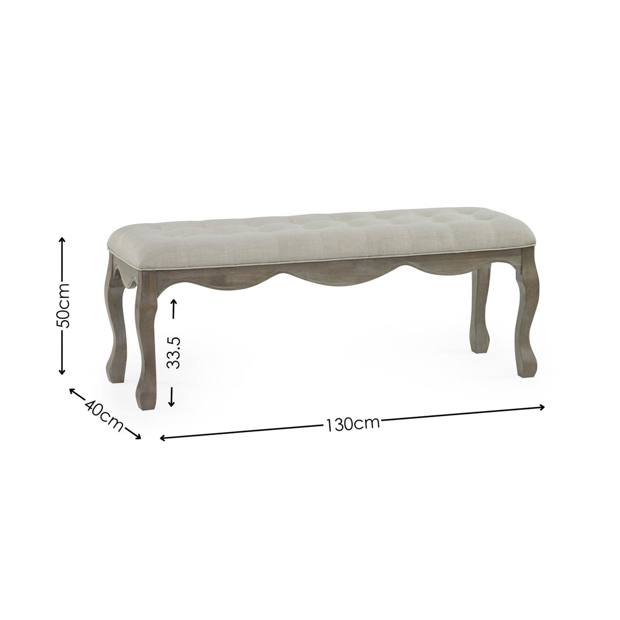 Wooden Dining Bench for 2 People With Fabric Seat - Camille