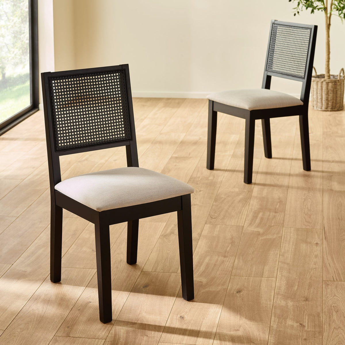 Wooden Dining Chairs in Set Of 2 With Fabric Seat - Knoxley