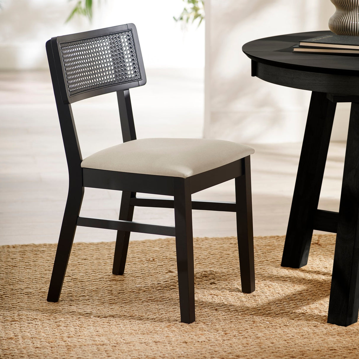 Wooden Dining Chairs in Set Of 2 With Natural Fabric Seat - Annika