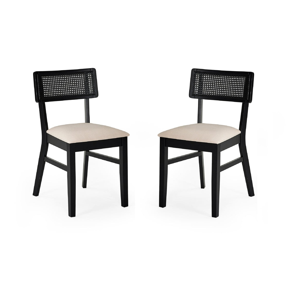 Wooden Dining Chairs in Set Of 2 With Natural Fabric Seat - Annika