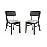 Wooden Dining Chairs in Set Of 2 With Natural Fabric Seat - Annika