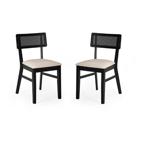 Wooden Dining Chairs in Set Of 2 With Natural Fabric Seat - Annika