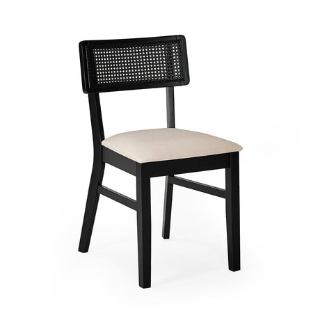 Wooden Dining Chairs in Set Of 2 With Natural Fabric Seat - Annika