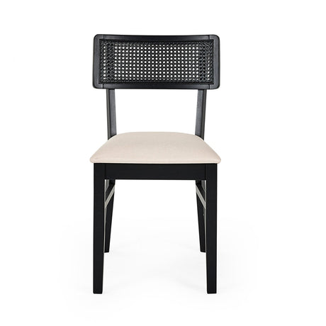 Wooden Dining Chairs in Set Of 2 With Natural Fabric Seat - Annika