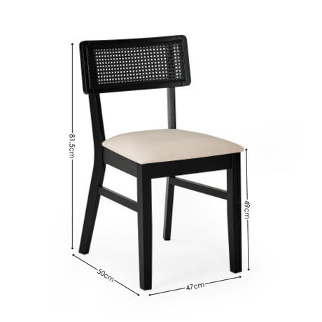 Wooden Dining Chairs in Set Of 2 With Natural Fabric Seat - Annika
