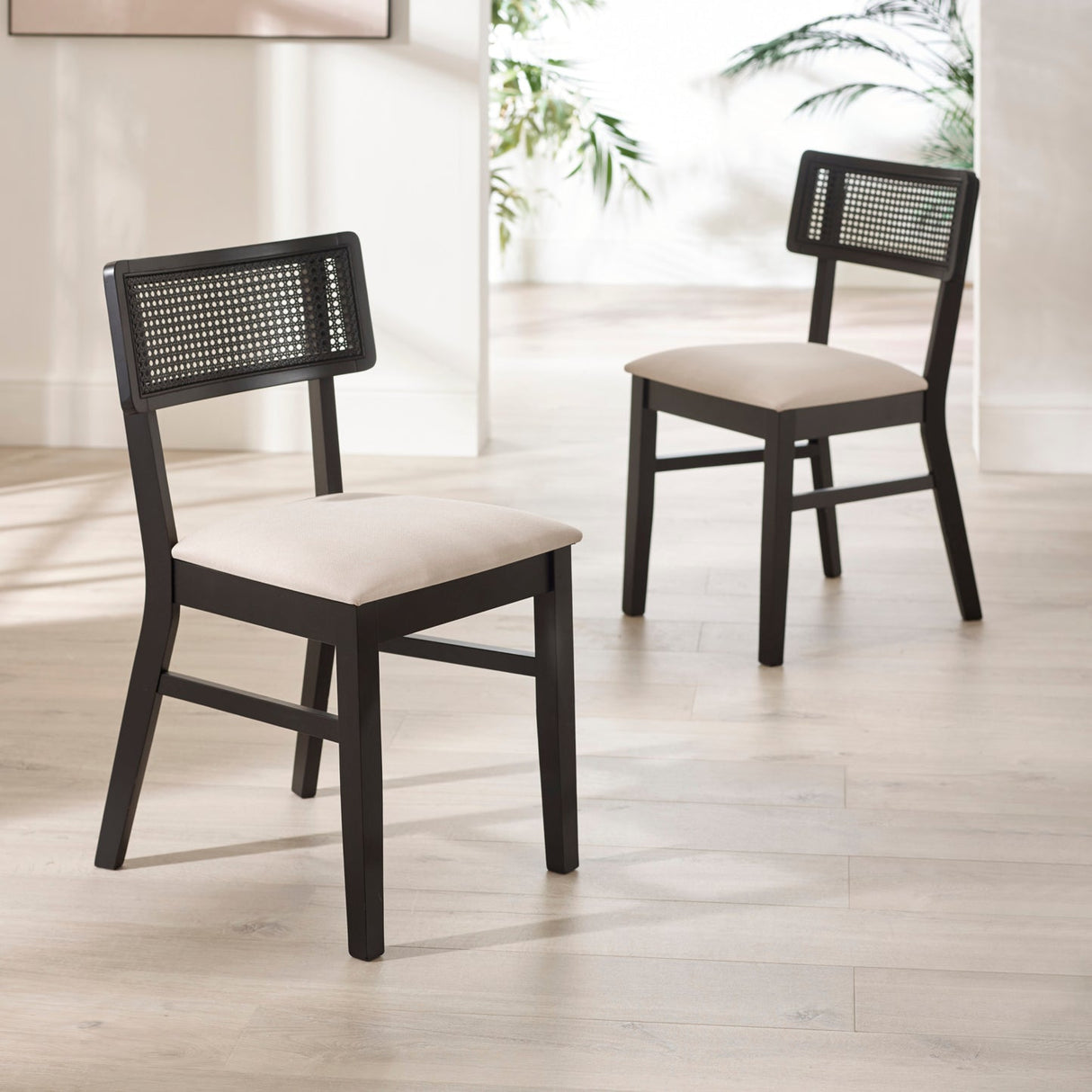 Wooden Dining Chairs in Set Of 2 With Natural Fabric Seat - Annika