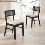 Wooden Dining Chairs in Set Of 2 With Natural Fabric Seat - Annika