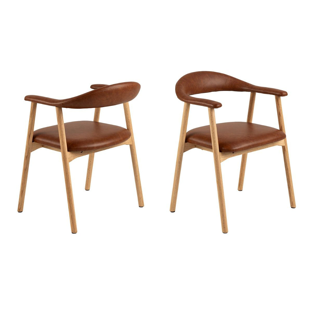 Wooden Dining Chairs in Set of 2 With Armrest And Faux Leather Seat - Addi
