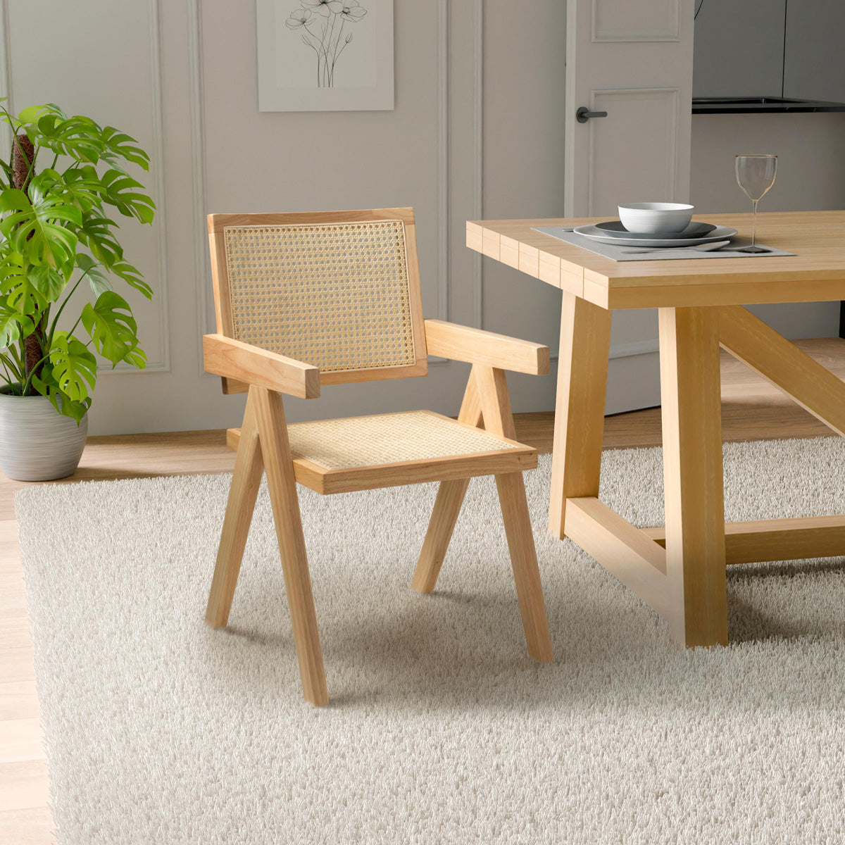 Wooden Dining Chairs in Set Of 2 Rattan Effect - Dublin
