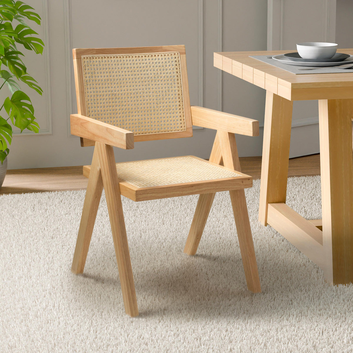 Wooden Dining Chairs in Set Of 2 Rattan Effect - Dublin