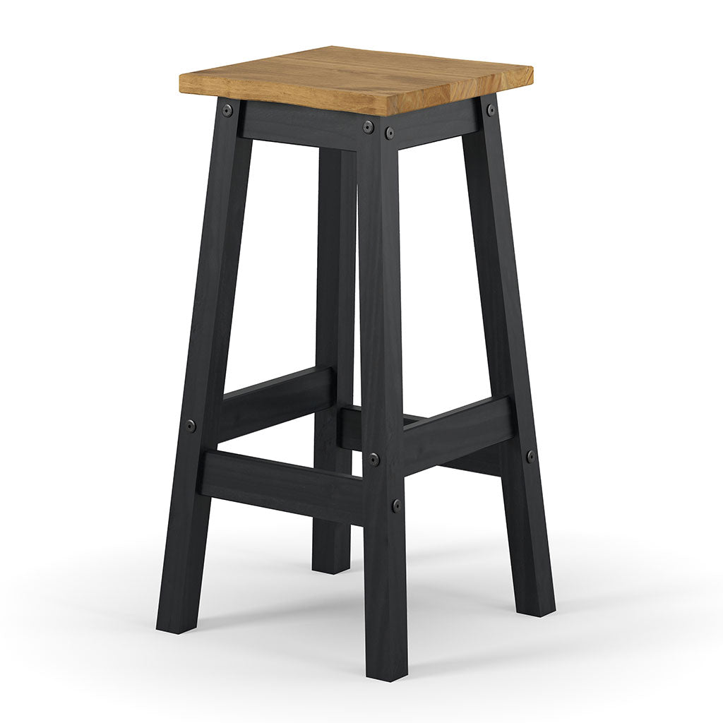 Wooden Dining Stool 33.5cm Curved Edged Square in Set Of 2 - Corona
