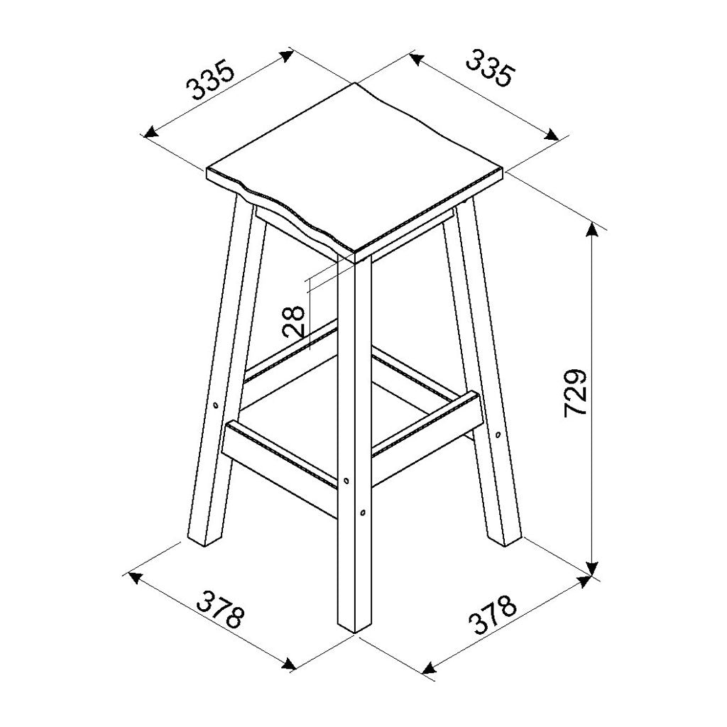 Wooden Dining Stool 33.5cm Curved Edged Square in Set Of 2 - Corona