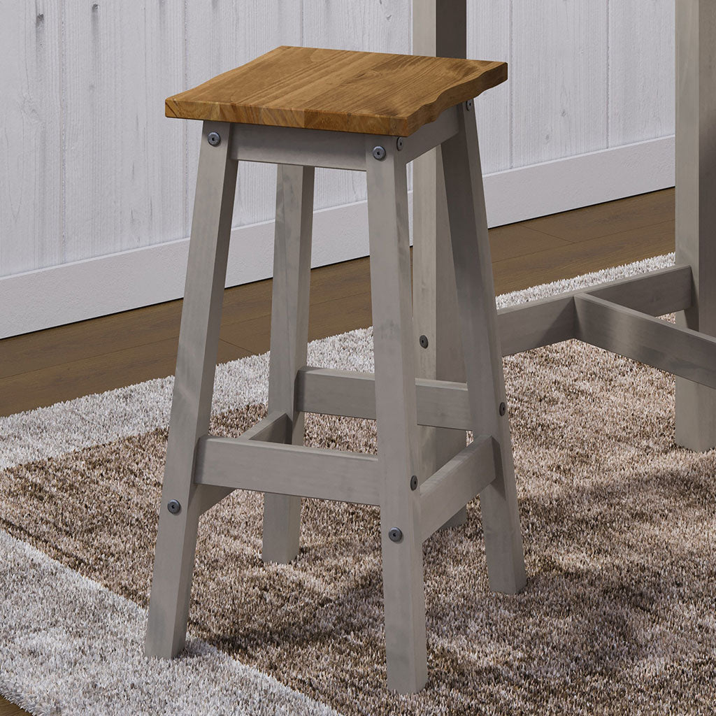 Wooden Dining Stool 33.5cm Curved Edged Square in Set Of 2 - Corona